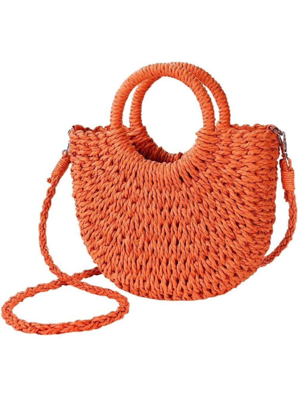 Women's Orange Summer Beach Tote Purse Raffia Woven Crossbody Shoulder Bags